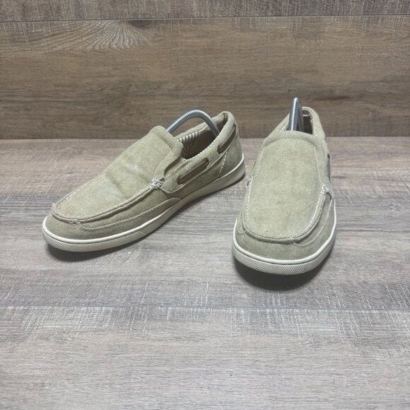 Margaritaville Cayman Tan Canvas Slip On Boat Shoes Men's Size 9.5 - Picture 1 of 7